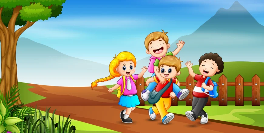 a-group-of-kid-going-to-school-illustration-free-vector