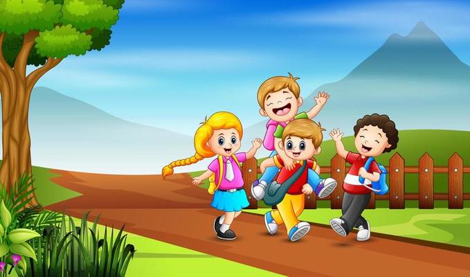 a-group-of-kid-going-to-school-illustration-free-vector