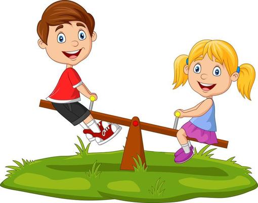 cartoon-kids-playing-on-seesaw-in-the-park-free-vector